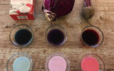 Bricolage : colorant alimentaire naturel (bleu, rouge et mauve)